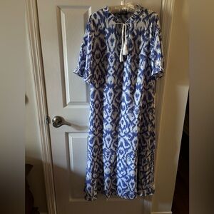 Bokotoo maxi dress with ruffle hem & puff sleeves with tie neckline size S